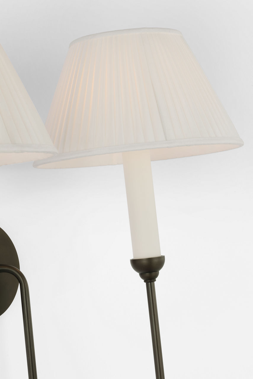 Ingela 24" Double Sconce | Modern Iron | Silk Pleat Shades