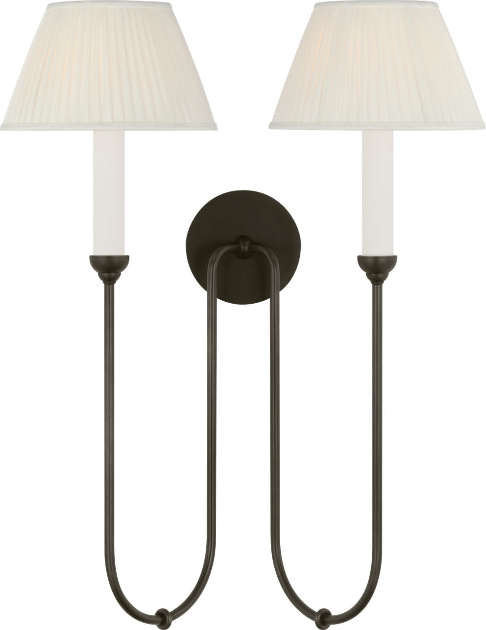 Ingela 24" Double Sconce | Modern Iron | Silk Pleat Shades