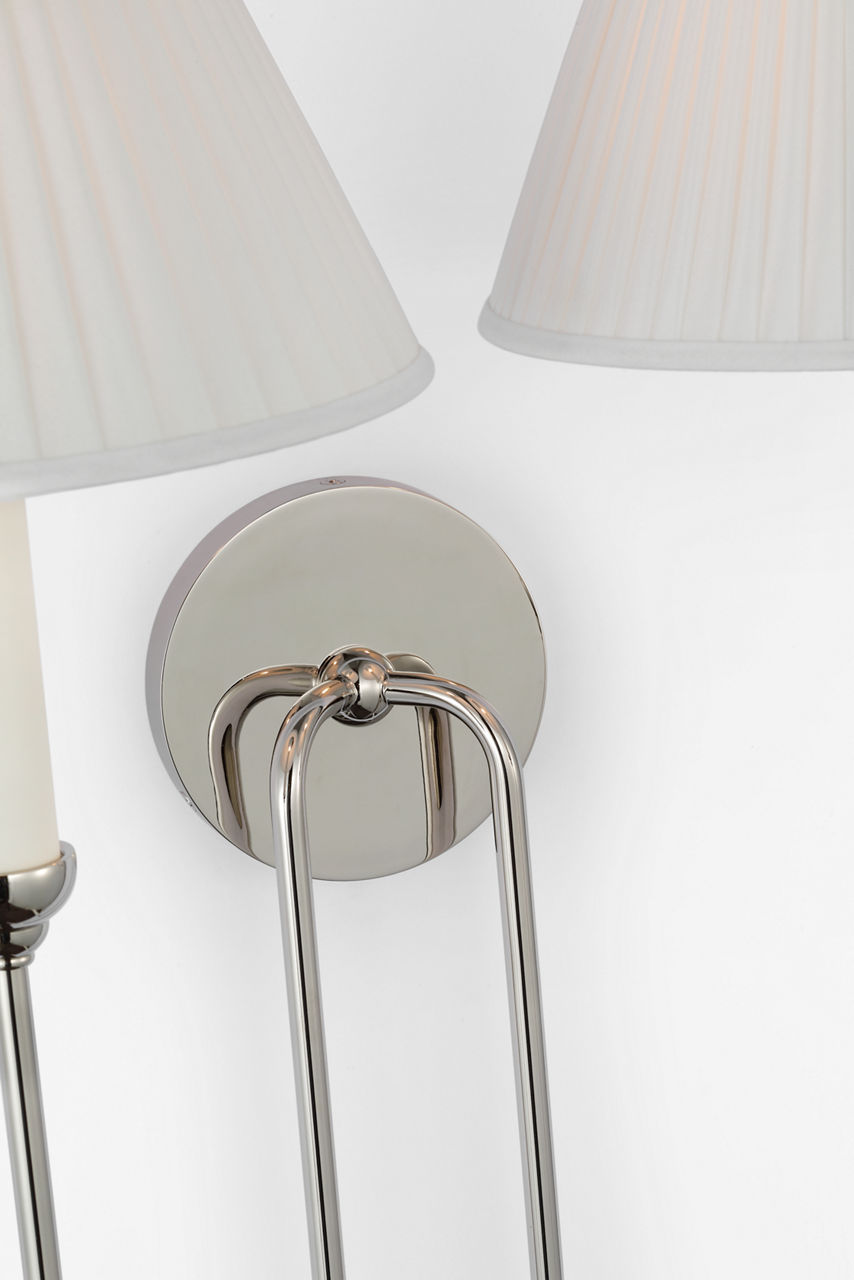 Ingela 24" Double Sconce | Polished Nickel | Silk Pleat Shades