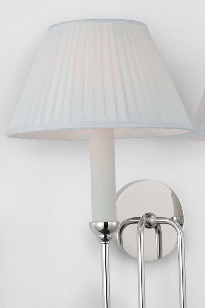 Ingela 24" Double Sconce | Polished Nickel | Silk Pleat Shades
