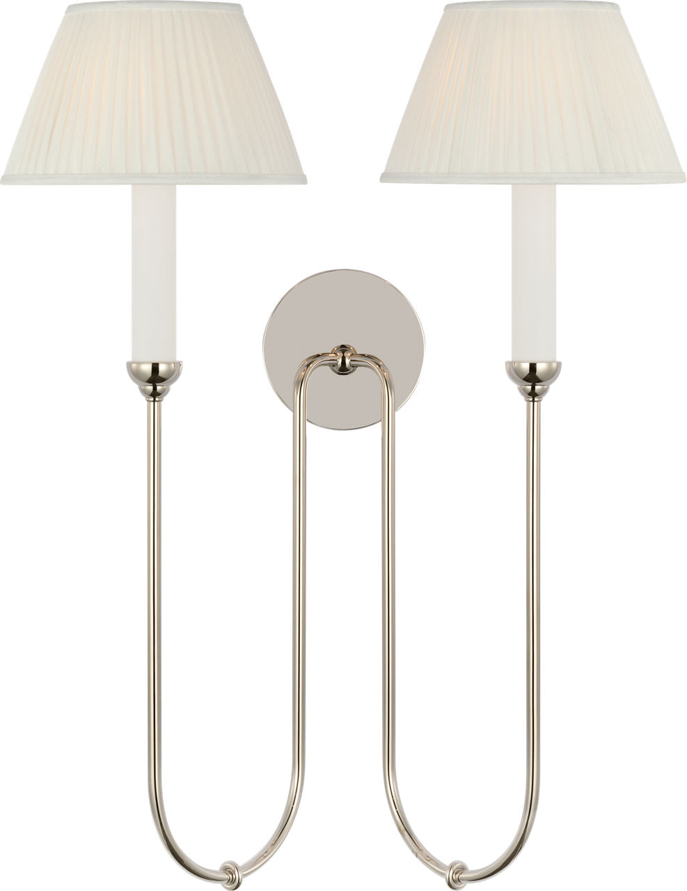 Ingela 24" Double Sconce | Polished Nickel | Silk Pleat Shades