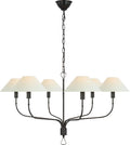 Griffin Grande Tail Chandelier | Bronze and Chocolate Leather | Linen Shades
