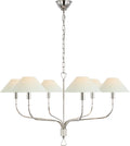 Griffin Extra Large Tail Chandelier | Polished Nickel and Parchment Leather | Linen Shades