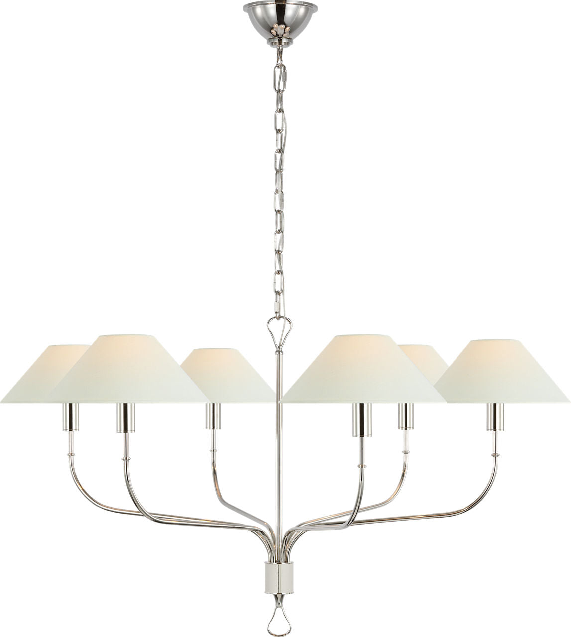 Griffin Extra Large Tail Chandelier | Polished Nickel and Parchment Leather | Linen Shades