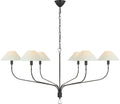 Griffin Extra Large Tail Chandelier | Bronze and Chocolate Leather | Linen Shades