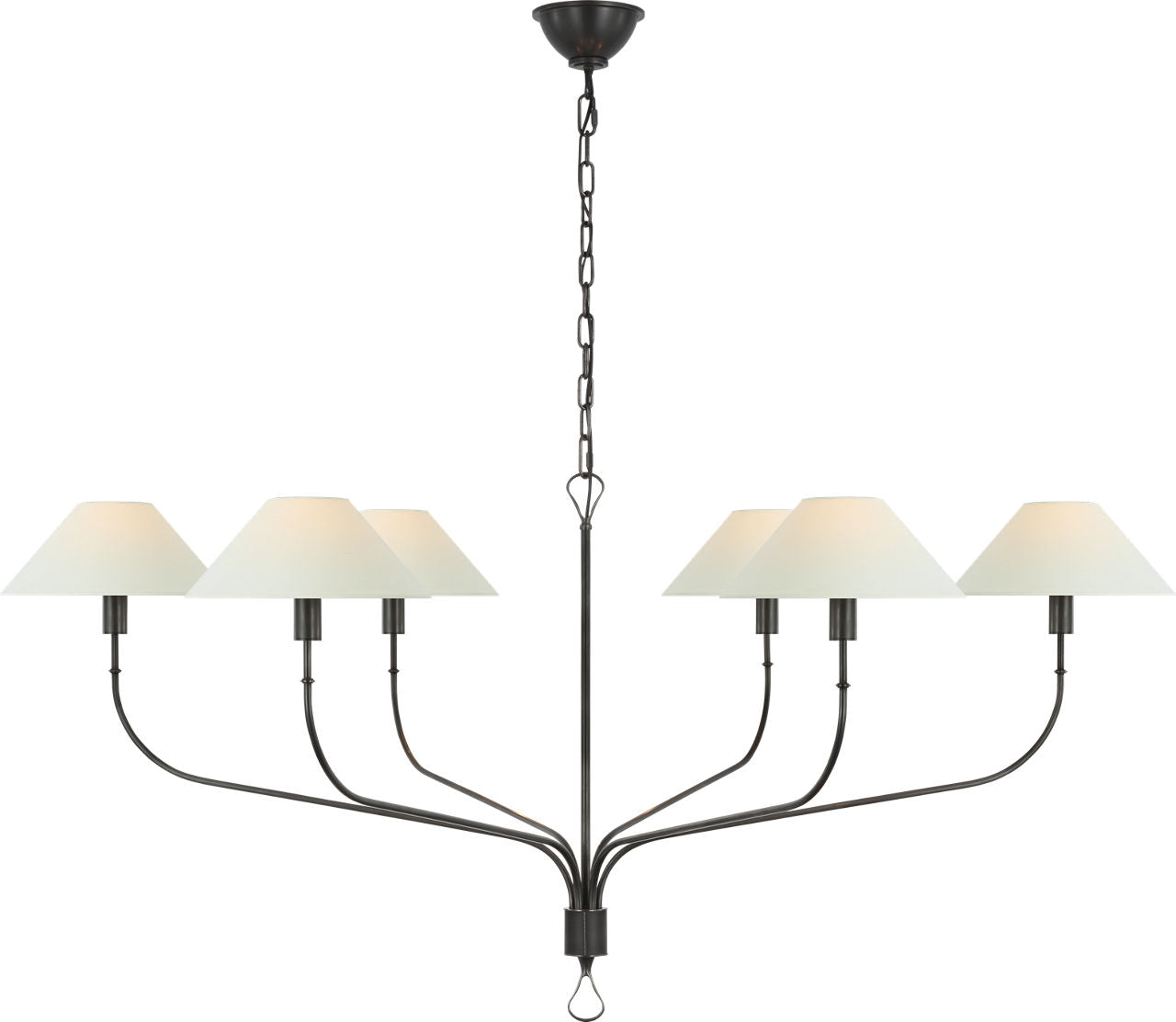 Griffin Extra Large Tail Chandelier | Bronze and Chocolate Leather | Linen Shades