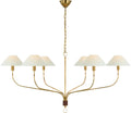 Griffin Extra Large Tail Chandelier | Hand-Rubbed Antique Brass and Saddle Leather | Linen Shades