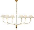 Griffin Grande Tail Chandelier | Hand-Rubbed Antique Brass and Saddle Leather | Linen Shades