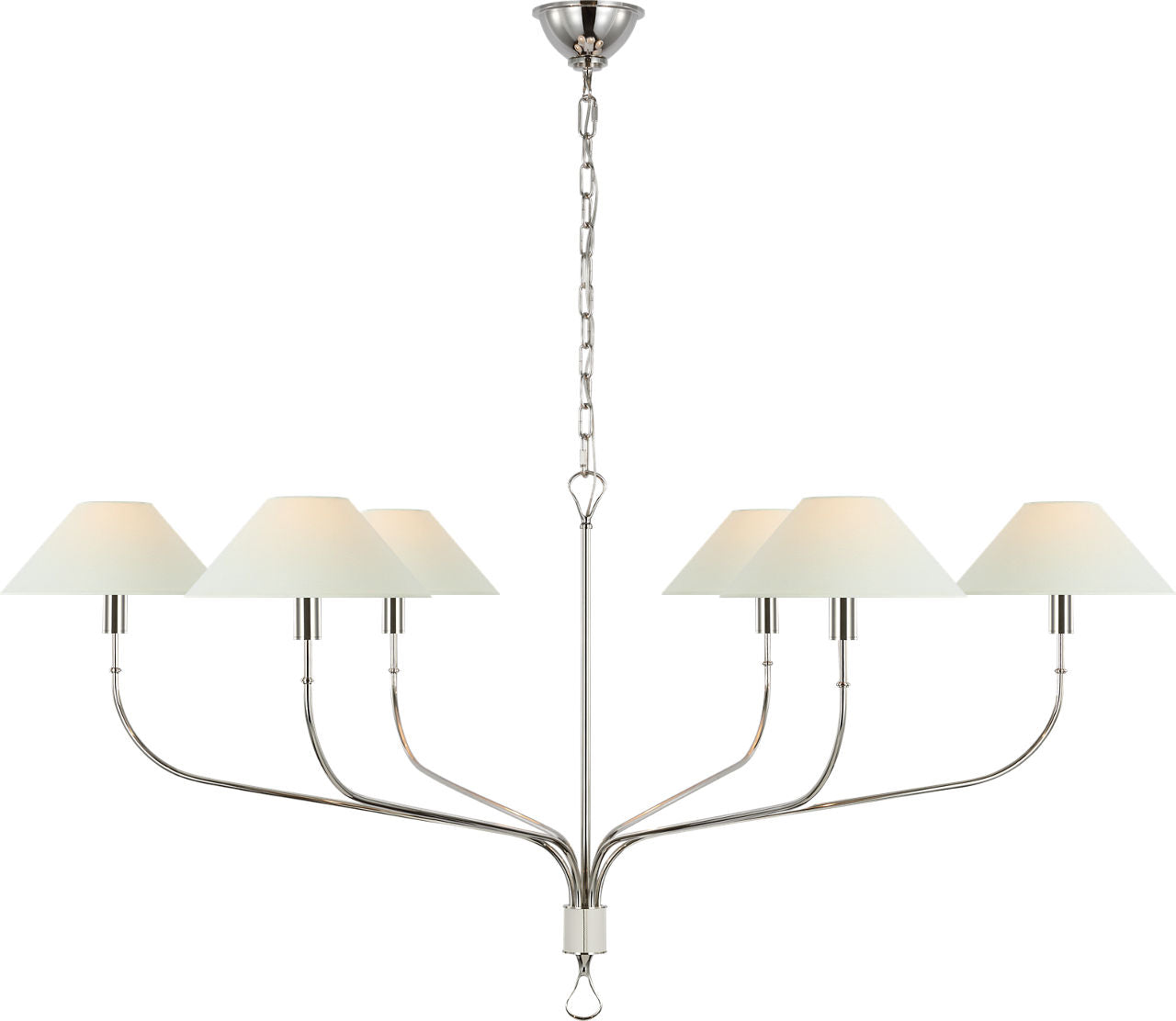 Griffin Grande Tail Chandelier | Polished Nickel and Parchment Leather | Linen Shades