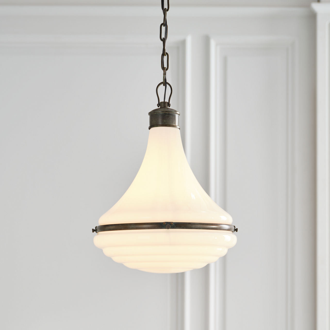 Wesley 15" Pendant | Bronze | Verdigris Highlights | White Glass