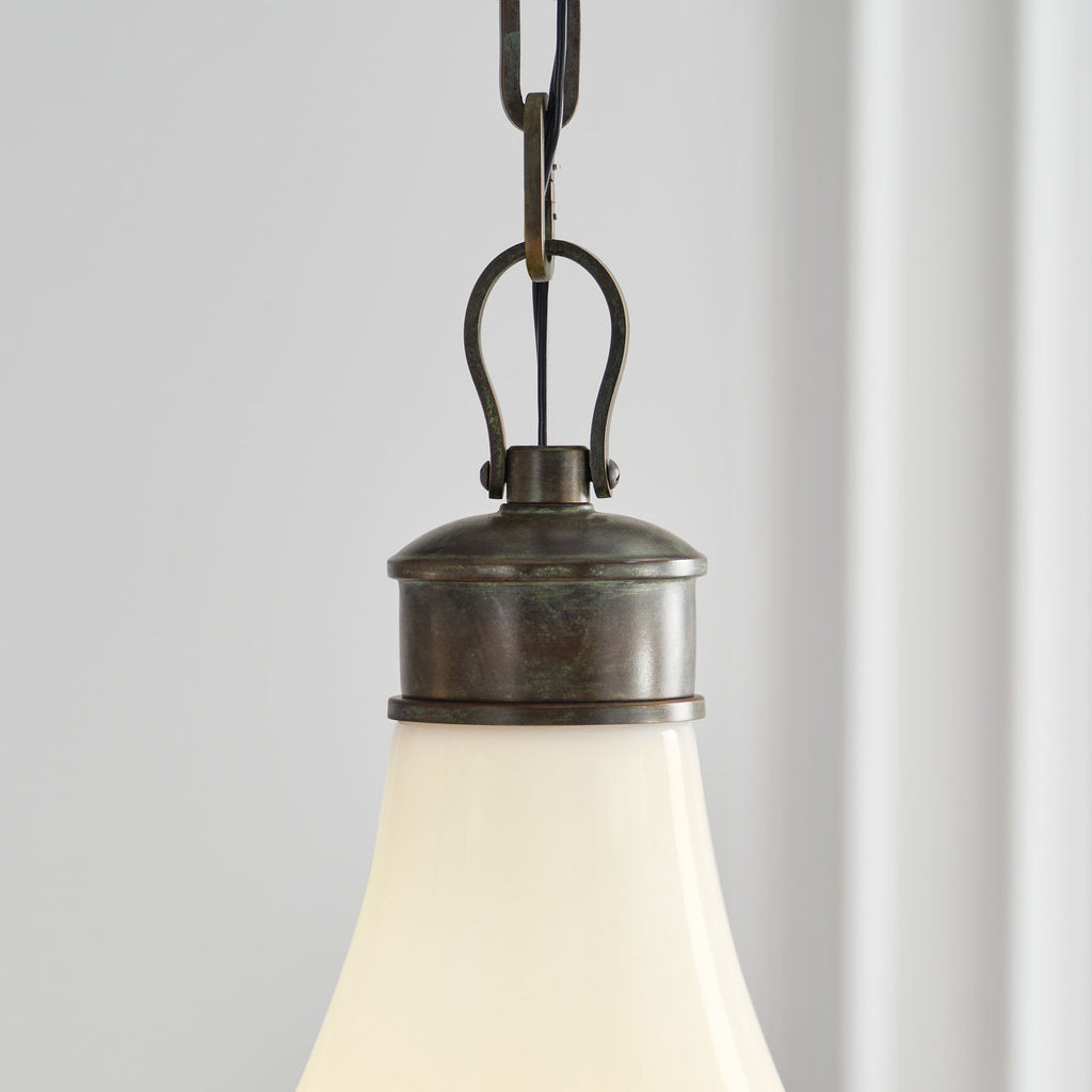 Wesley 15" Pendant | Bronze | Verdigris Highlights | White Glass