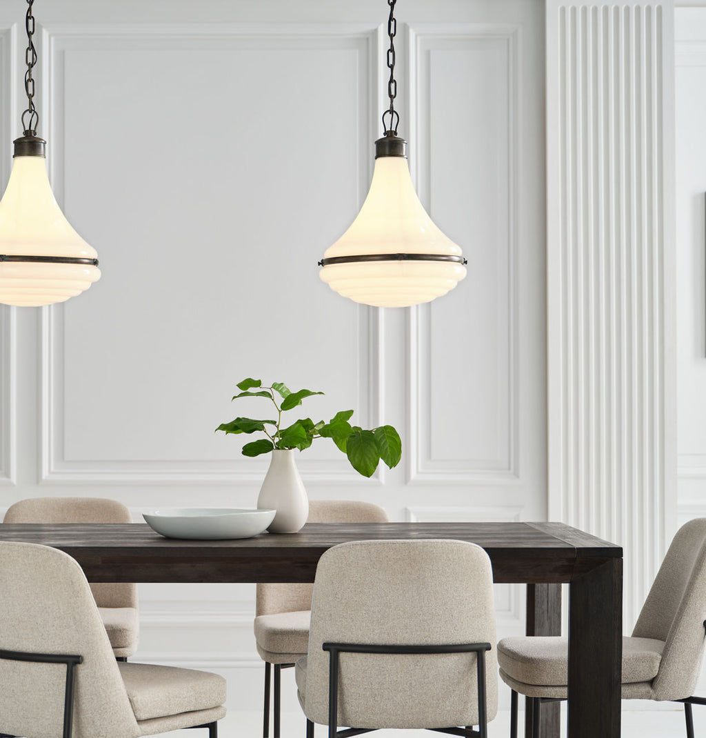 Wesley 15" Pendant | Bronze | Verdigris Highlights | White Glass