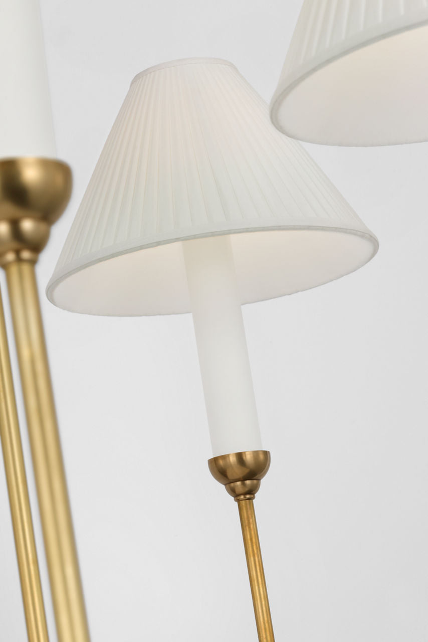 Ingela 36" Chandelier | Hand-Rubbed Antique Brass | Silk Pleat Shades