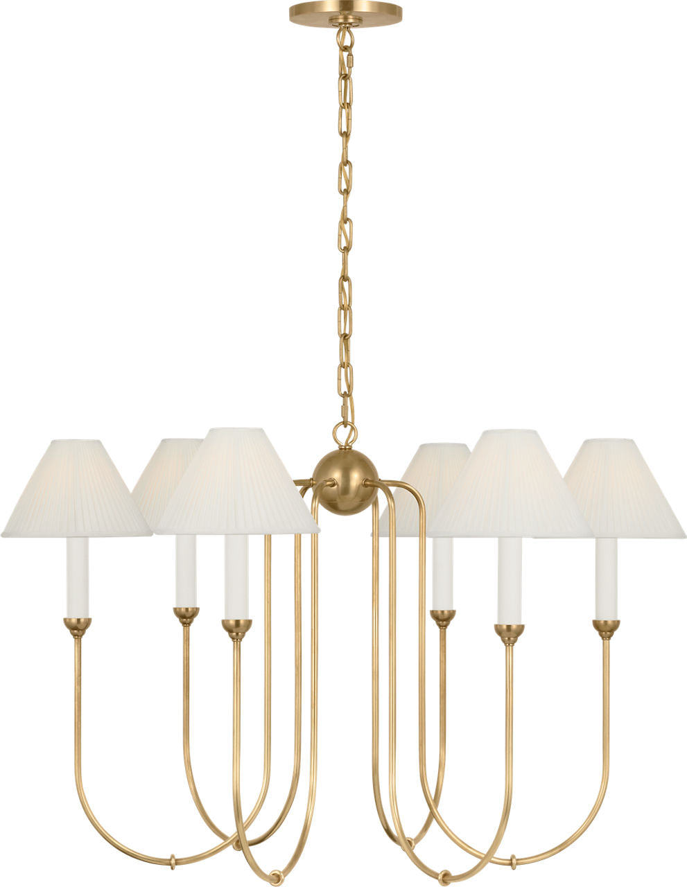 Ingela 36" Chandelier | Hand-Rubbed Antique Brass | Silk Pleat Shades