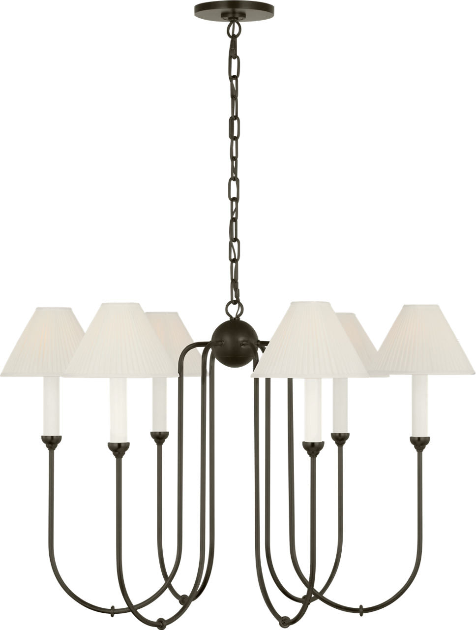 Ingela 36" Chandelier | Modern Iron | Silk Pleat Shades