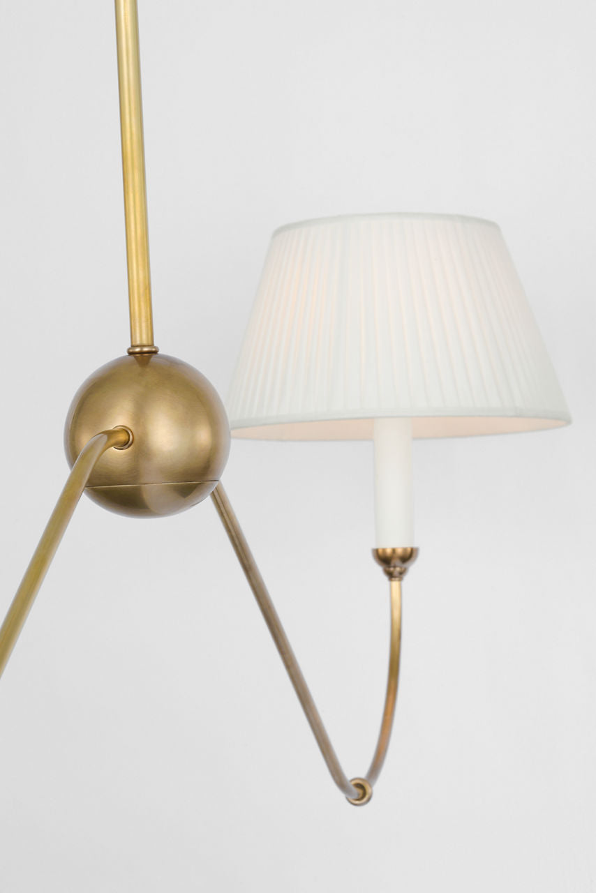Ingela 65" Linear Chandelier | Hand-Rubbed Antique Brass | Silk Pleat Shades