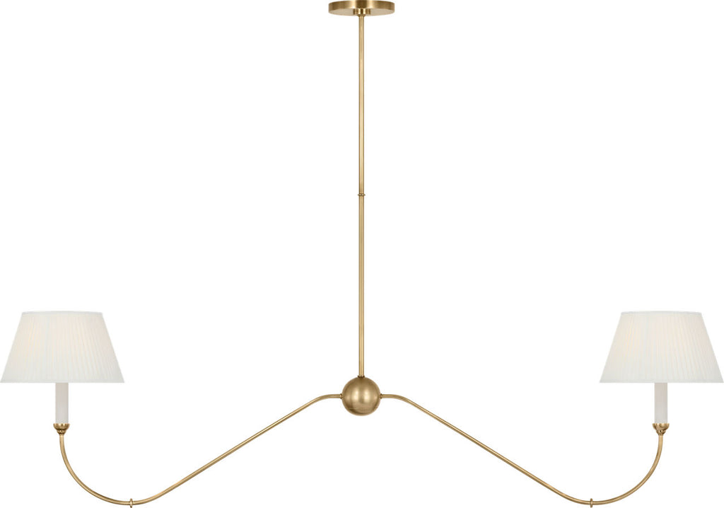 Ingela 65" Linear Chandelier | Hand-Rubbed Antique Brass | Silk Pleat Shades