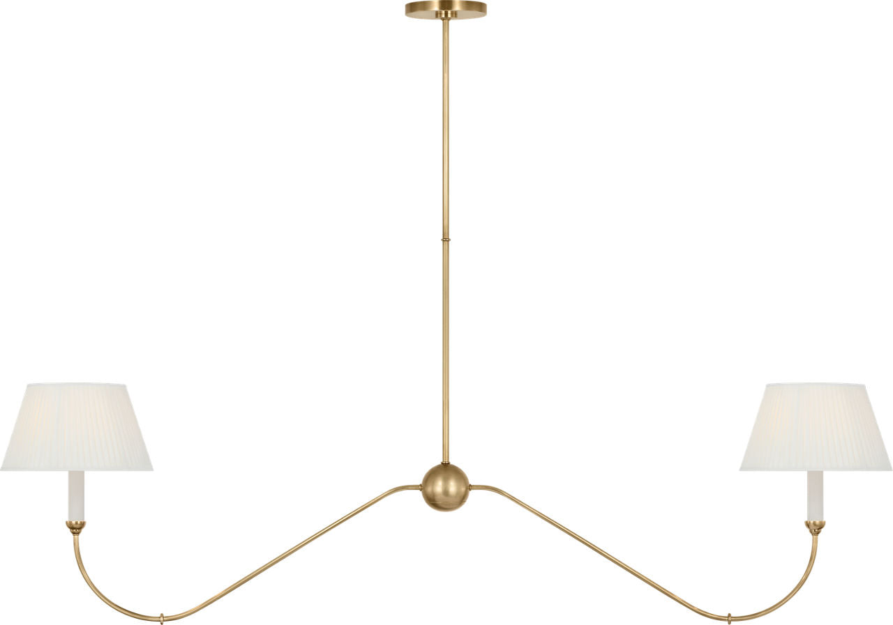 Ingela 65" Linear Chandelier | Hand-Rubbed Antique Brass | Silk Pleat Shades