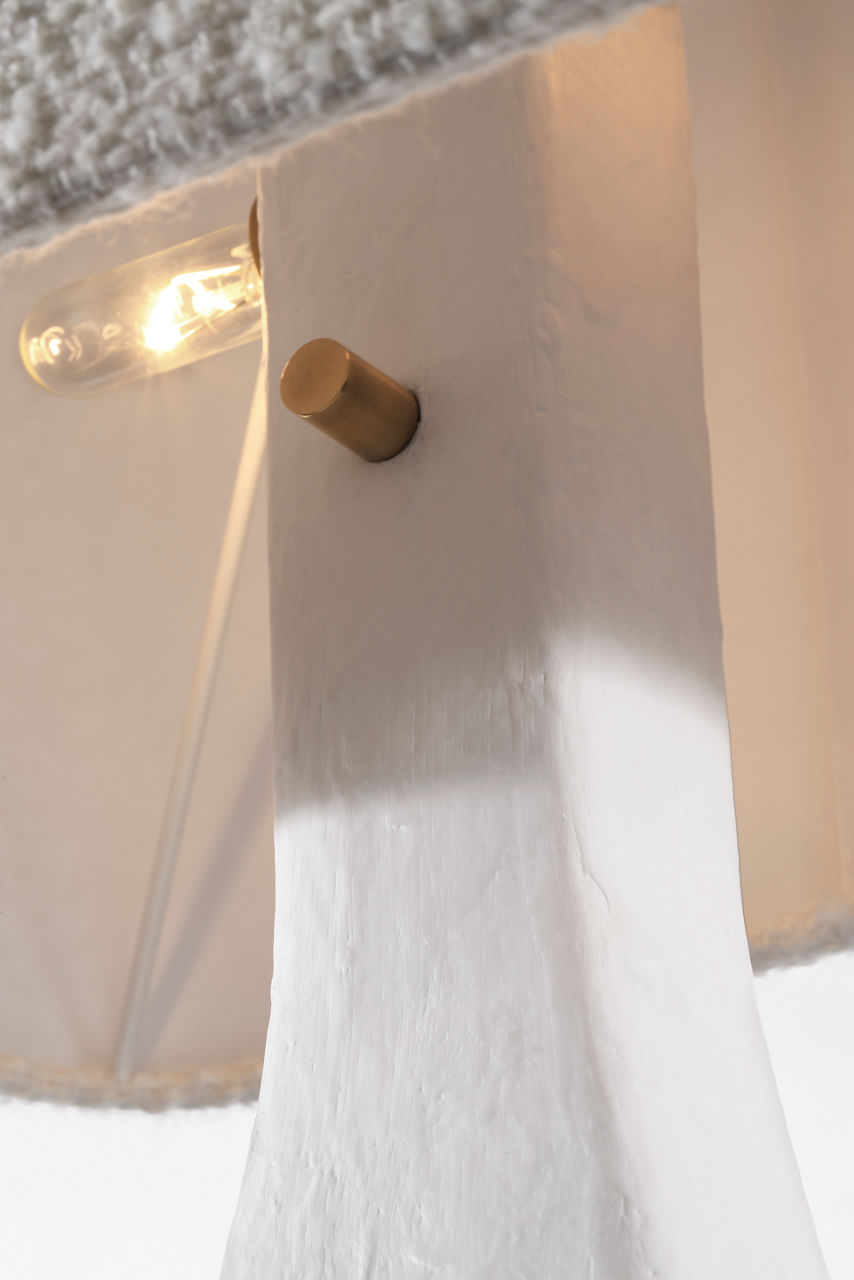 Terra-Forma 23" Left Table Lamp | Plaster White | Boucle Shade
