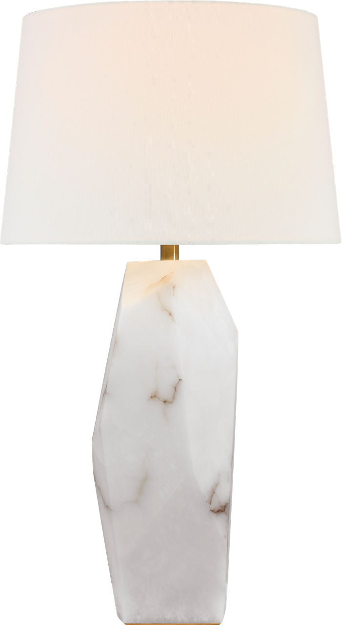Crystallo 32" Faceted Table Lamp | Alabaster | Linen Shade