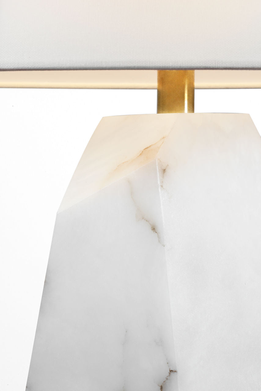 Crystallo 32" Faceted Table Lamp | Alabaster | Linen Shade