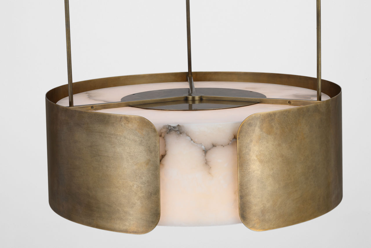Armise 28" Drum Chandelier | Mottled Brass | Alabaster