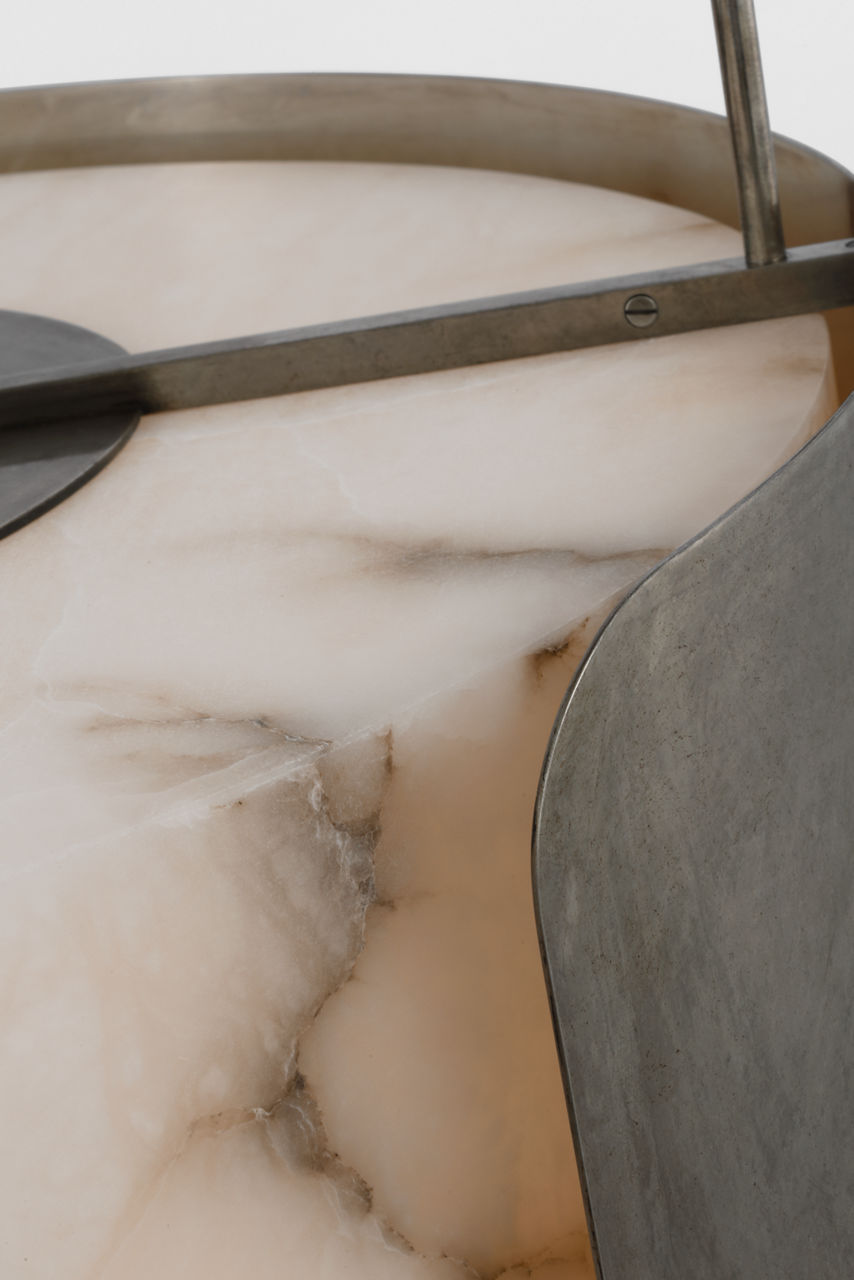 Armise 28" Drum Chandelier | Mottled Pewter | Alabaster