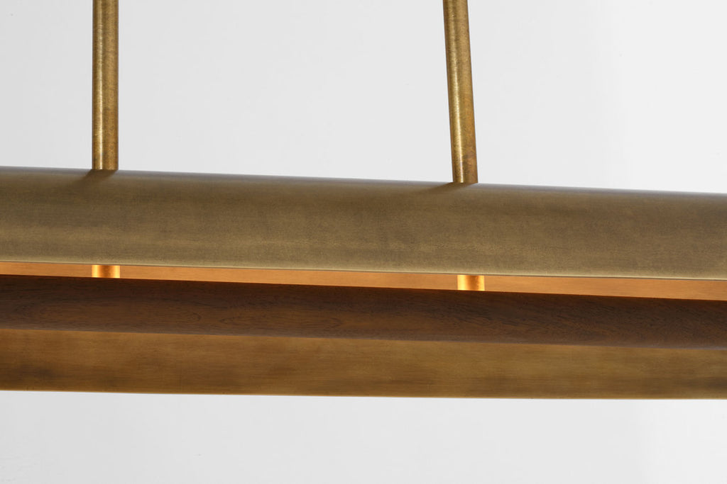 Remi 60" Linear Pendant | Mottled Brass and Warm Walnut