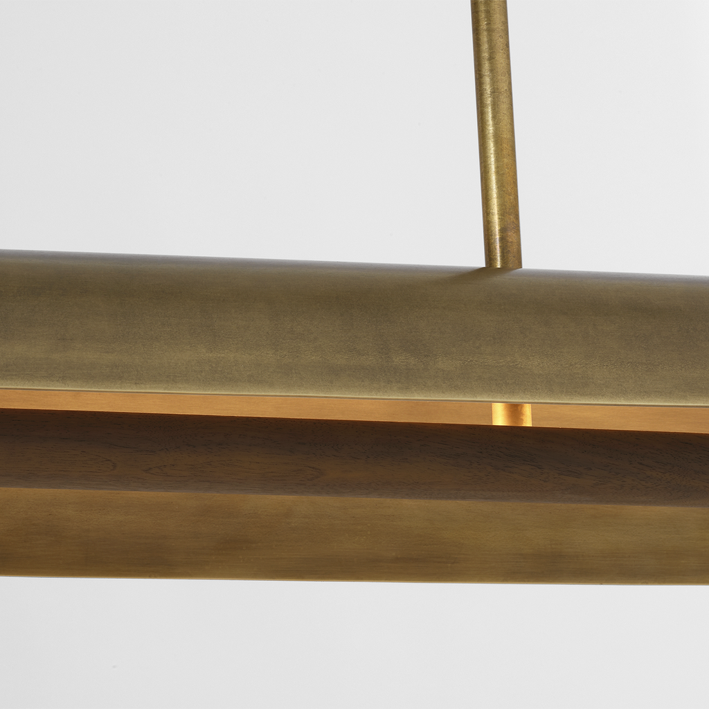 Remi 60" Linear Pendant | Mottled Brass and Warm Walnut