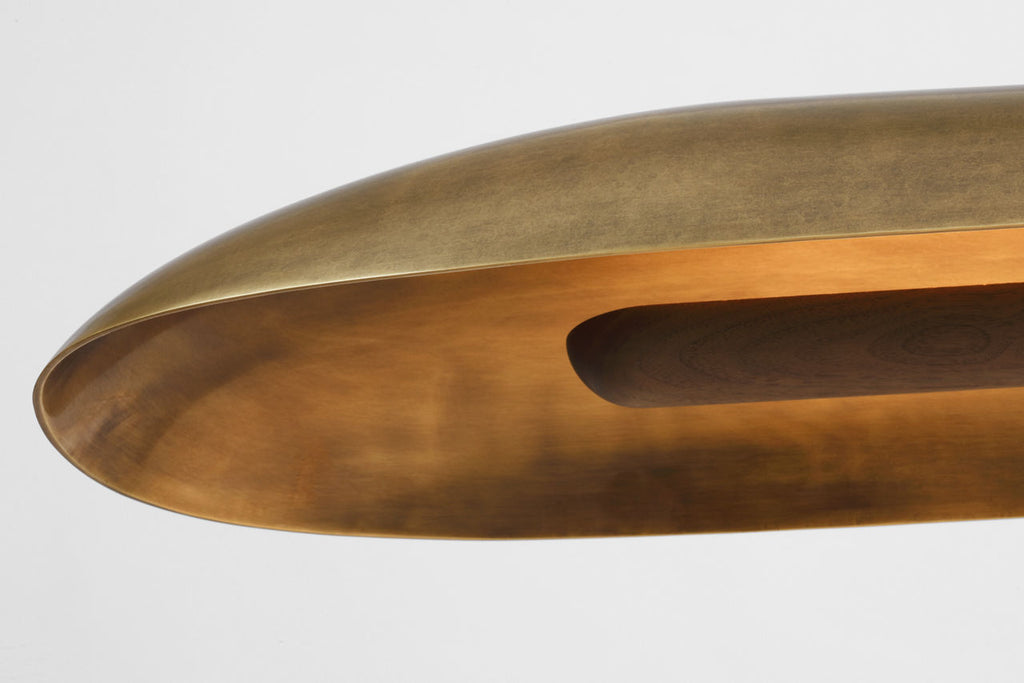 Remi 60" Linear Pendant | Mottled Brass and Warm Walnut