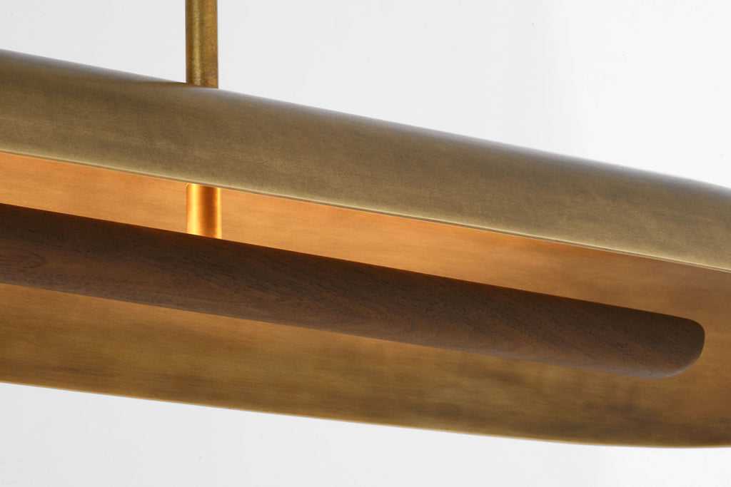 Remi 60" Linear Pendant | Mottled Brass and Warm Walnut