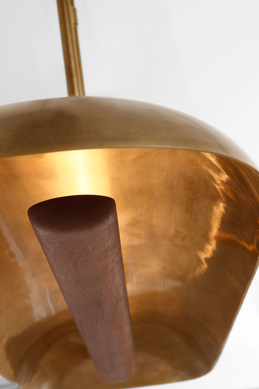 Remi 60" Linear Pendant | Mottled Brass and Warm Walnut