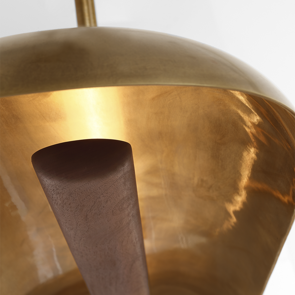 Remi 60" Linear Pendant | Mottled Brass and Warm Walnut
