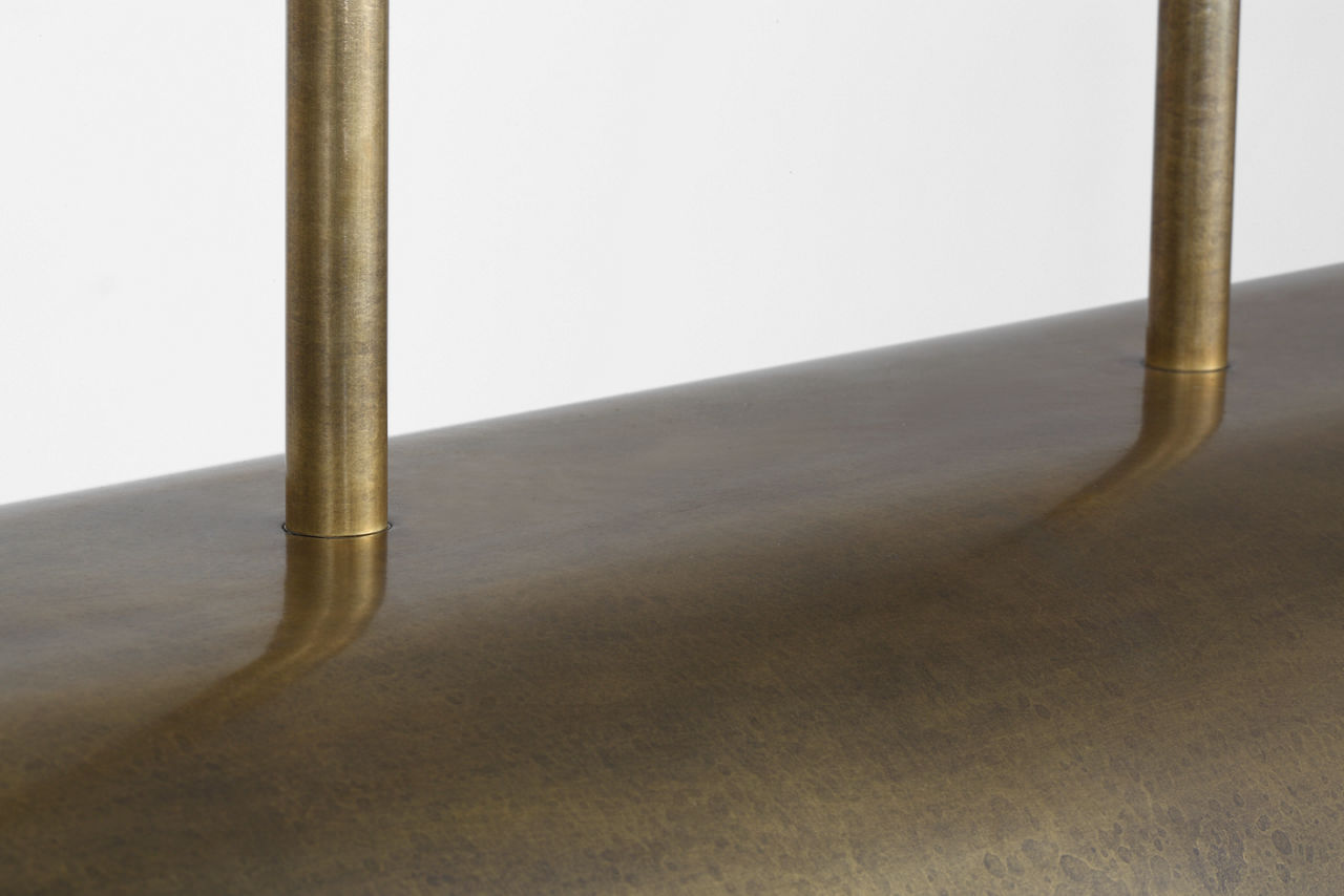 Remi 60" Linear Pendant | Mottled Brass and Warm Walnut