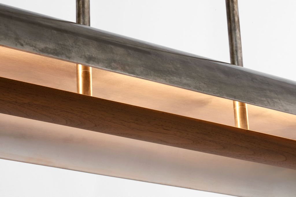 Remi 60" Linear Pendant | Mottled Pewter and Warm Walnut