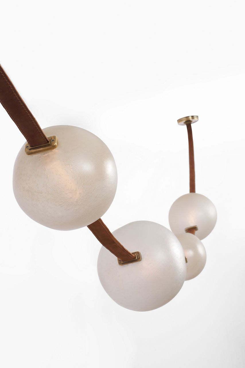 Dune Belted Light | Russet Suede and Mottled Brass | Fizzy Nude Glass
