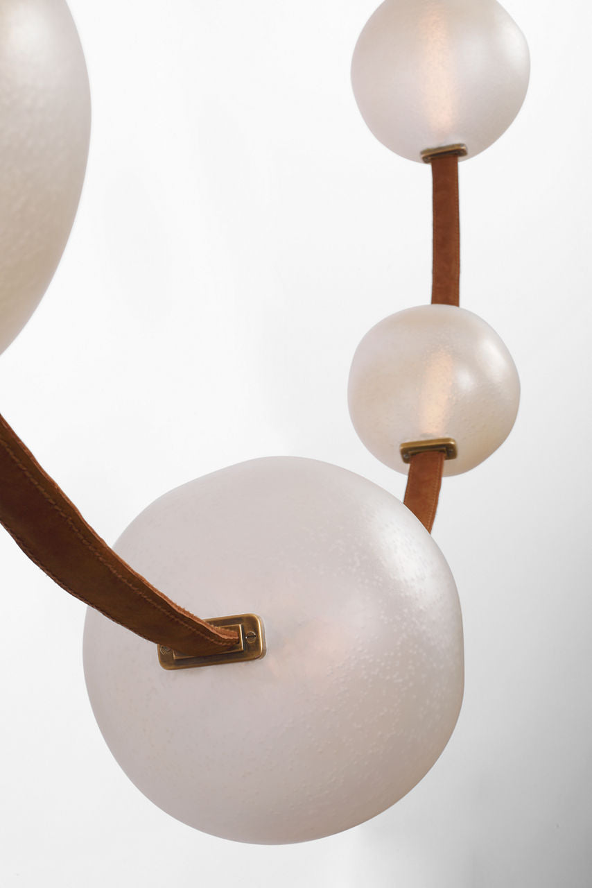 Dune Belted Light | Russet Suede and Mottled Brass | Fizzy Nude Glass