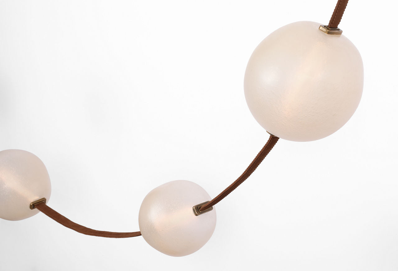 Dune Belted Light | Russet Suede and Mottled Brass | Fizzy Nude Glass