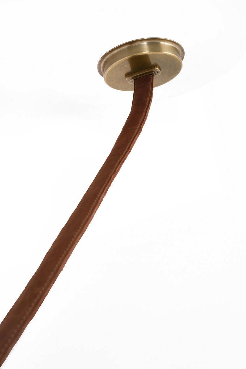 Dune Belted Light | Russet Suede and Mottled Brass | Fizzy Nude Glass