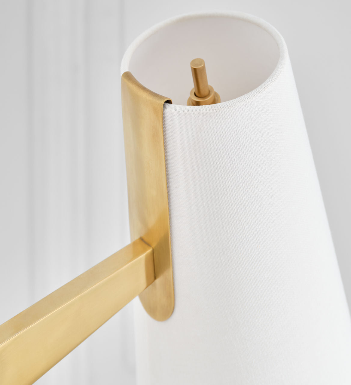 Katia Floor Lamp | Mahogany and Hand-Rubbed Antique Brass | Linen Shade
