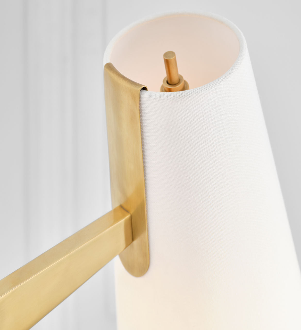 Katia Floor Lamp | Mahogany and Hand-Rubbed Antique Brass | Linen Shade