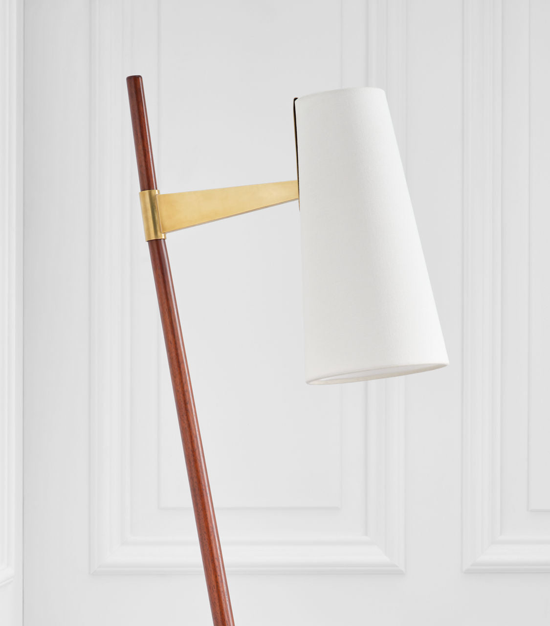 Katia Floor Lamp | Mahogany and Hand-Rubbed Antique Brass | Linen Shade