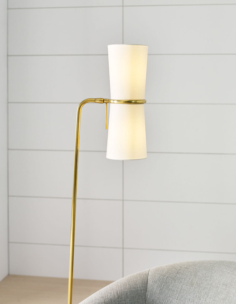 Clarkson Floor Lamp | Hand-Rubbed Antique Brass | Linen Shades