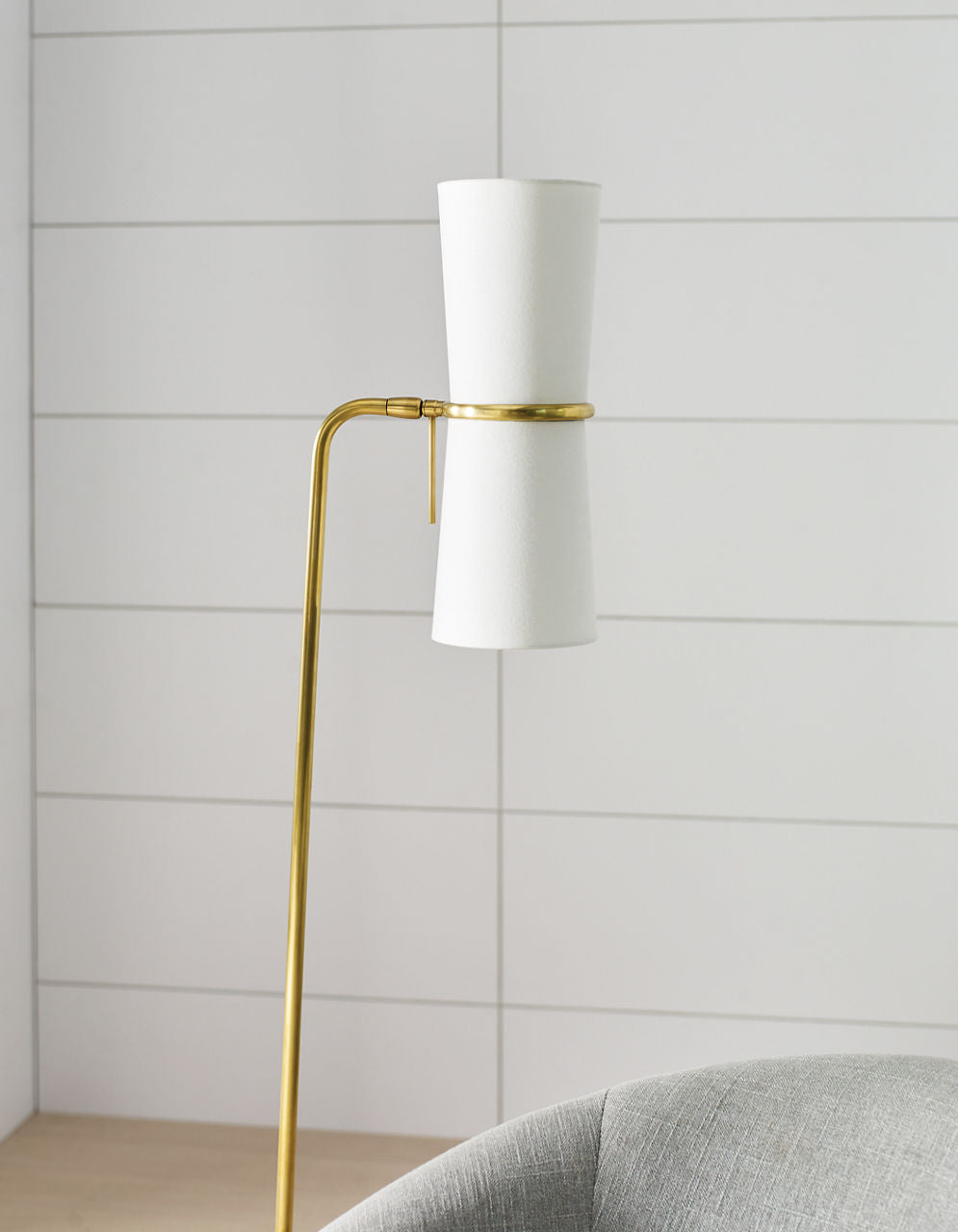 Clarkson Floor Lamp | Hand-Rubbed Antique Brass | Linen Shades