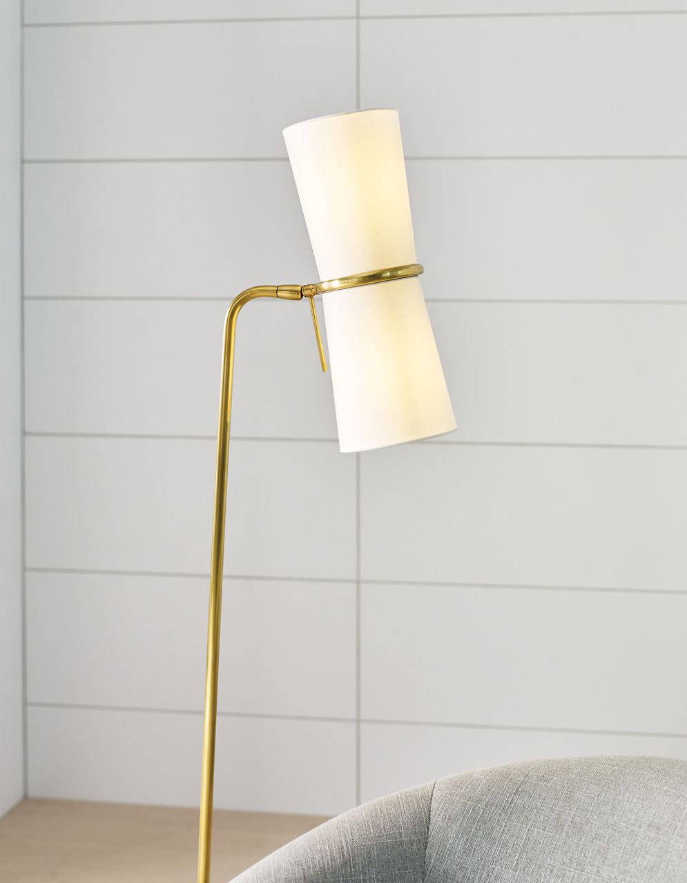 Clarkson Floor Lamp | Hand-Rubbed Antique Brass | Linen Shades