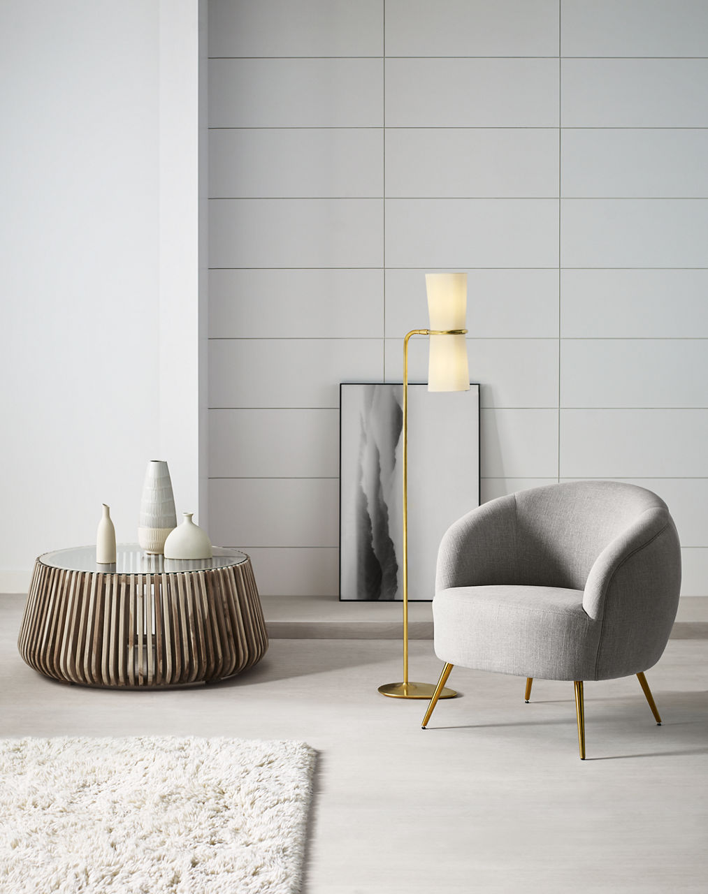 Clarkson Floor Lamp | Hand-Rubbed Antique Brass | Linen Shades