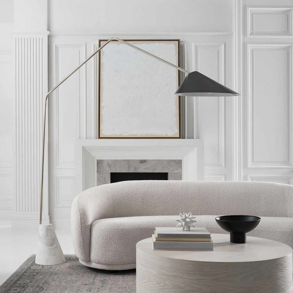 Lorna Extra Large Arc Floor Lamp | Polished Nickel | Black Shade