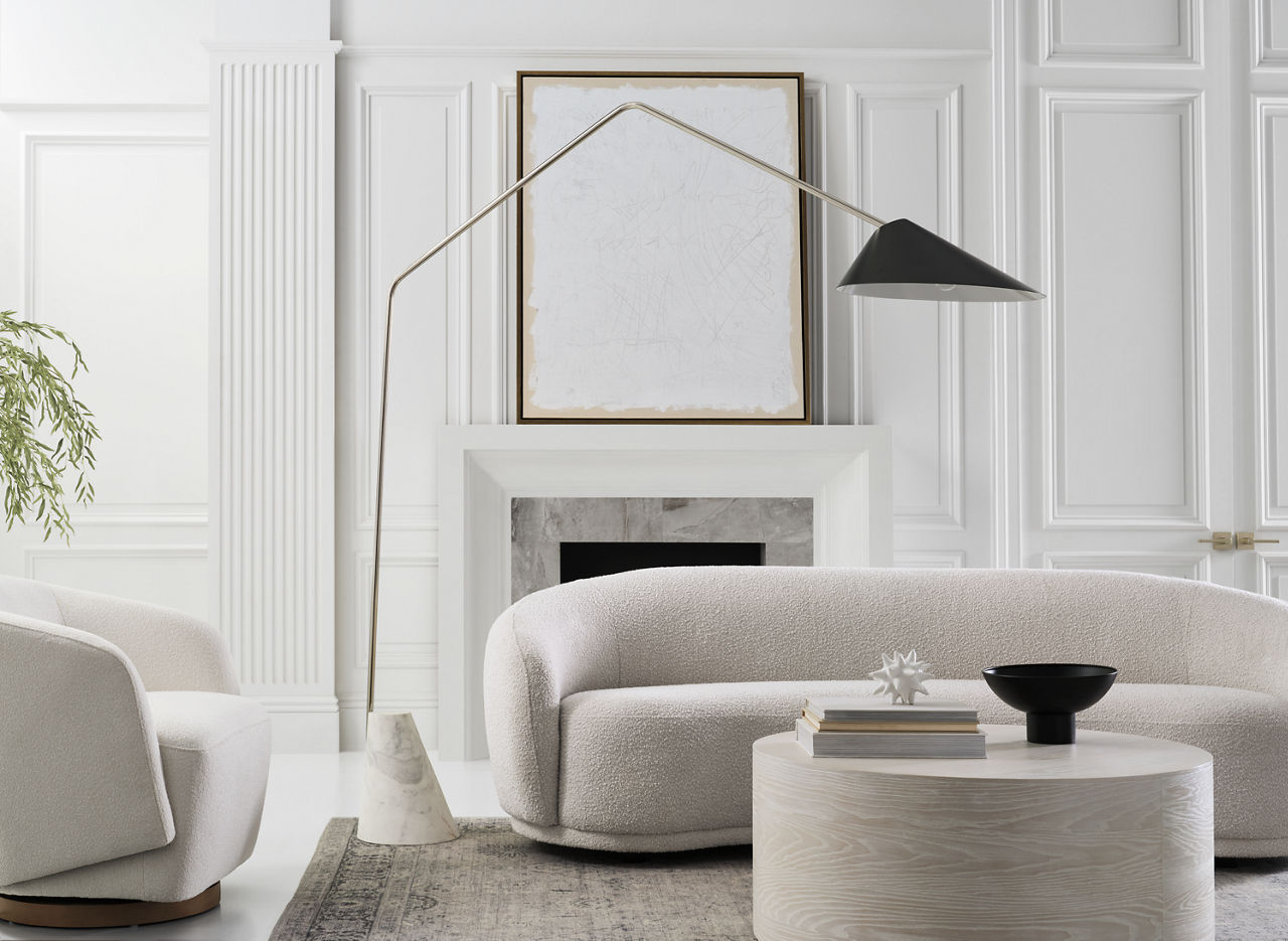 Lorna Extra Large Arc Floor Lamp | Polished Nickel | Black Shade