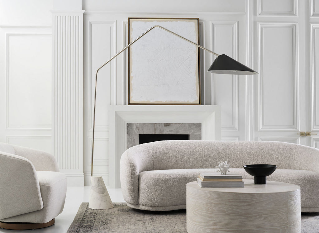 Lorna Extra Large Arc Floor Lamp | Polished Nickel | Black Shade