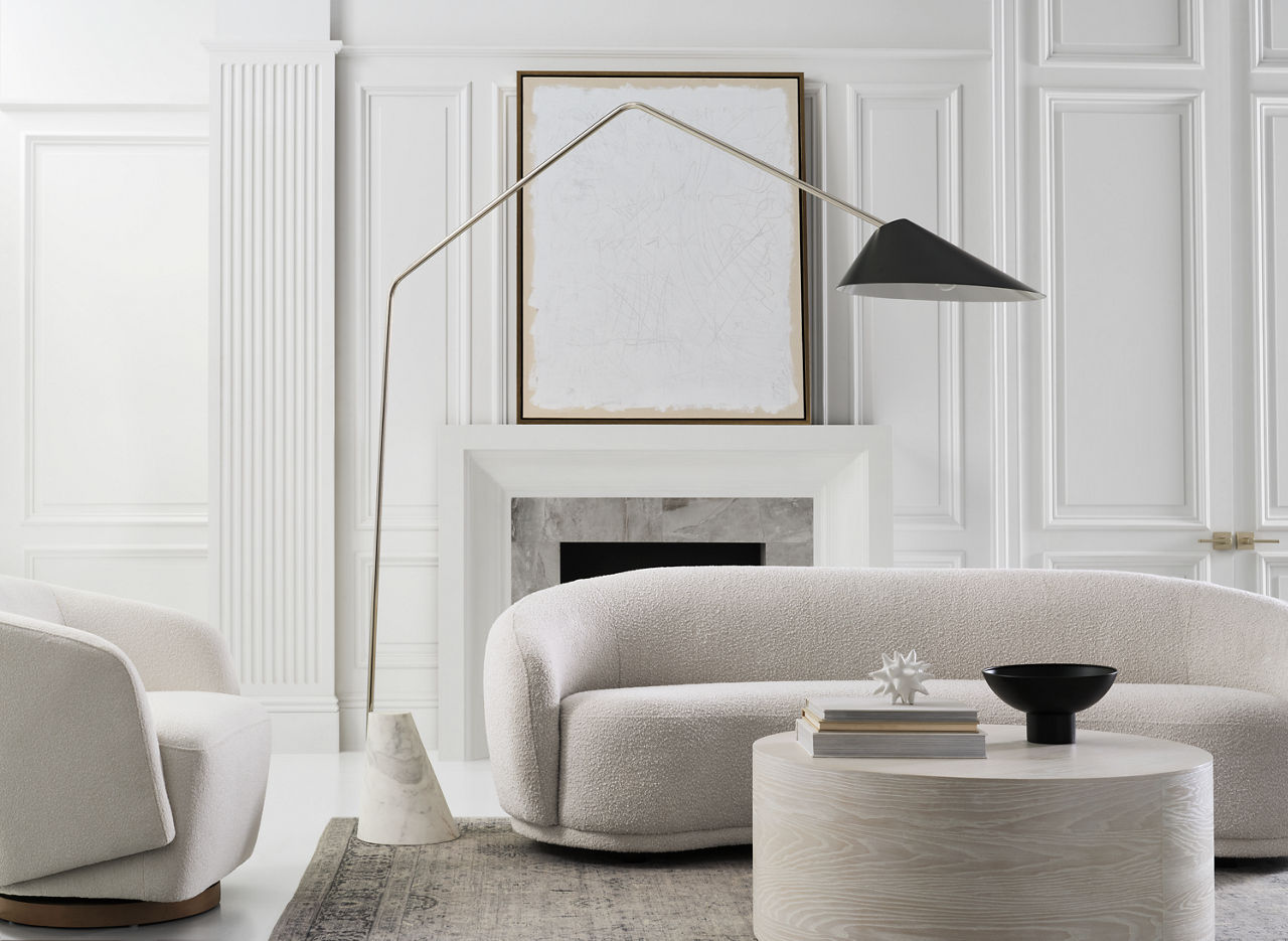 Lorna Extra Large Arc Floor Lamp | Polished Nickel | Black Shade